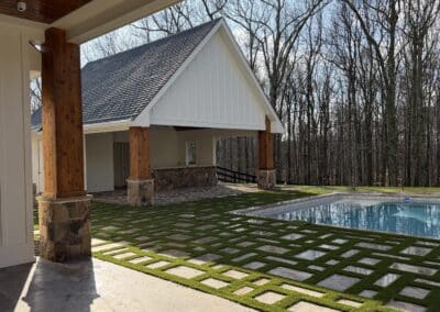 View of pool house from patio at Canton GA custom home