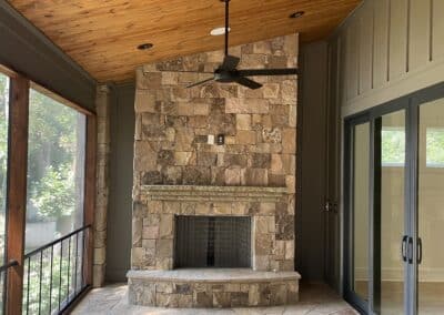 outdoor stone fireplace lakefront home Gainesville GA